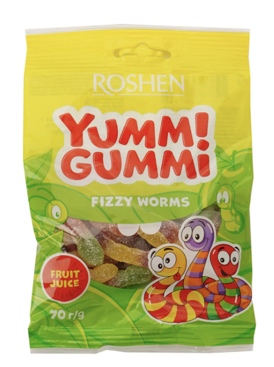 Цукерки Рошен Yummi Gummi Fizzy Worms 70г
